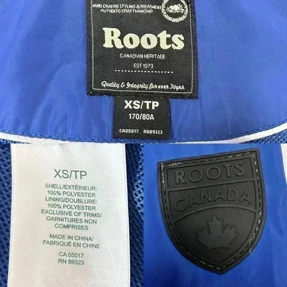 Roots Canada Windbreaker Jacket Lightweight Hooded Zip Up Cobalt Blue XS - Picture 13 of 15